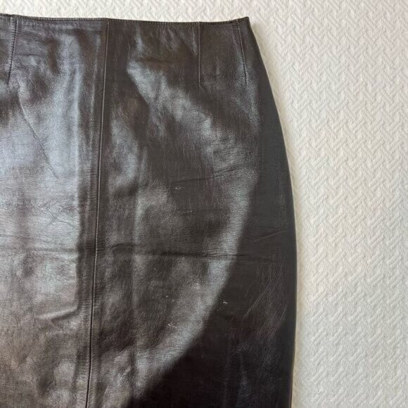 Vintage Marisa Minicucci Women’s Small Dark Chocolate Brown Leather Skirt Italy - Picture 11 of 15
